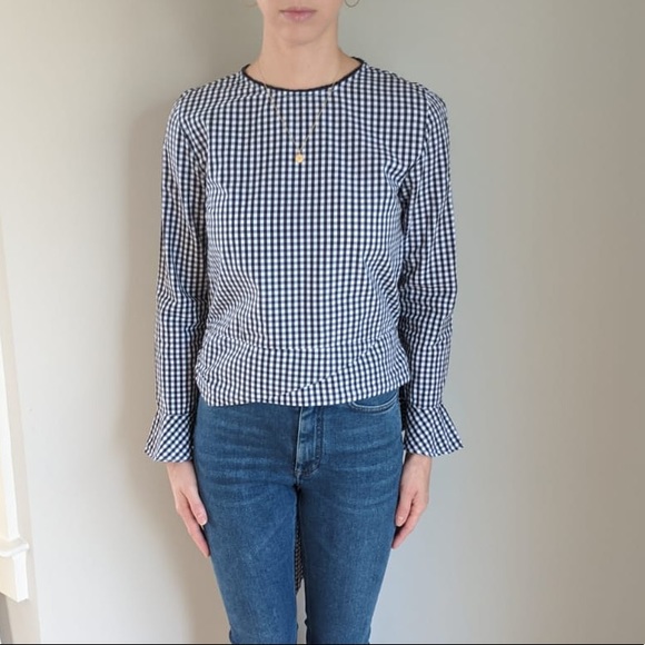 Checkered blouse with bow tie in the back - Picture 1 of 3